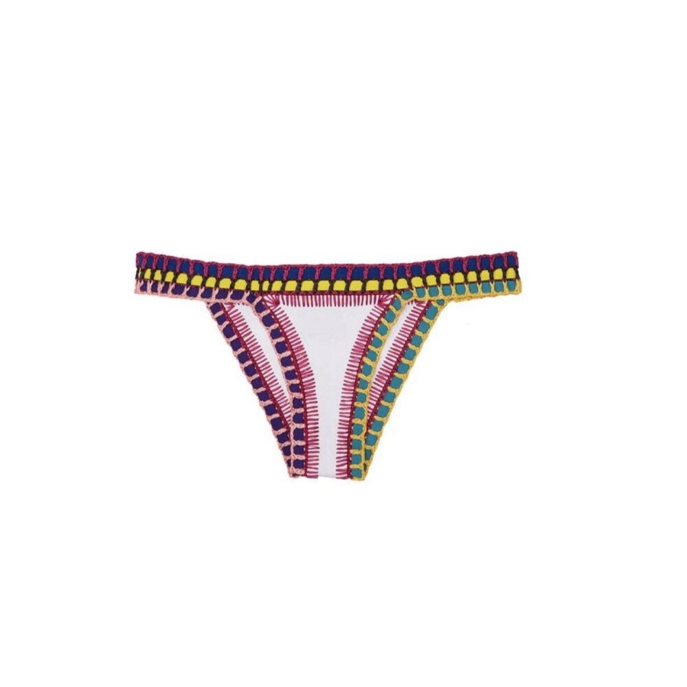 Kiini Crochet Yaz Bikini Bottom Womens White Multi Color Neoprene Boho Sz Medium